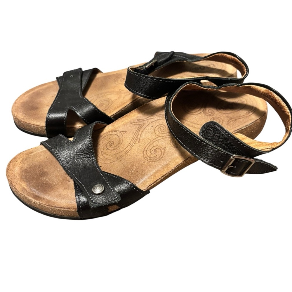 Taos Sandals Sadie Women 9-9.5 (40) Black Slingback Open-toe Cork Wedge Boho